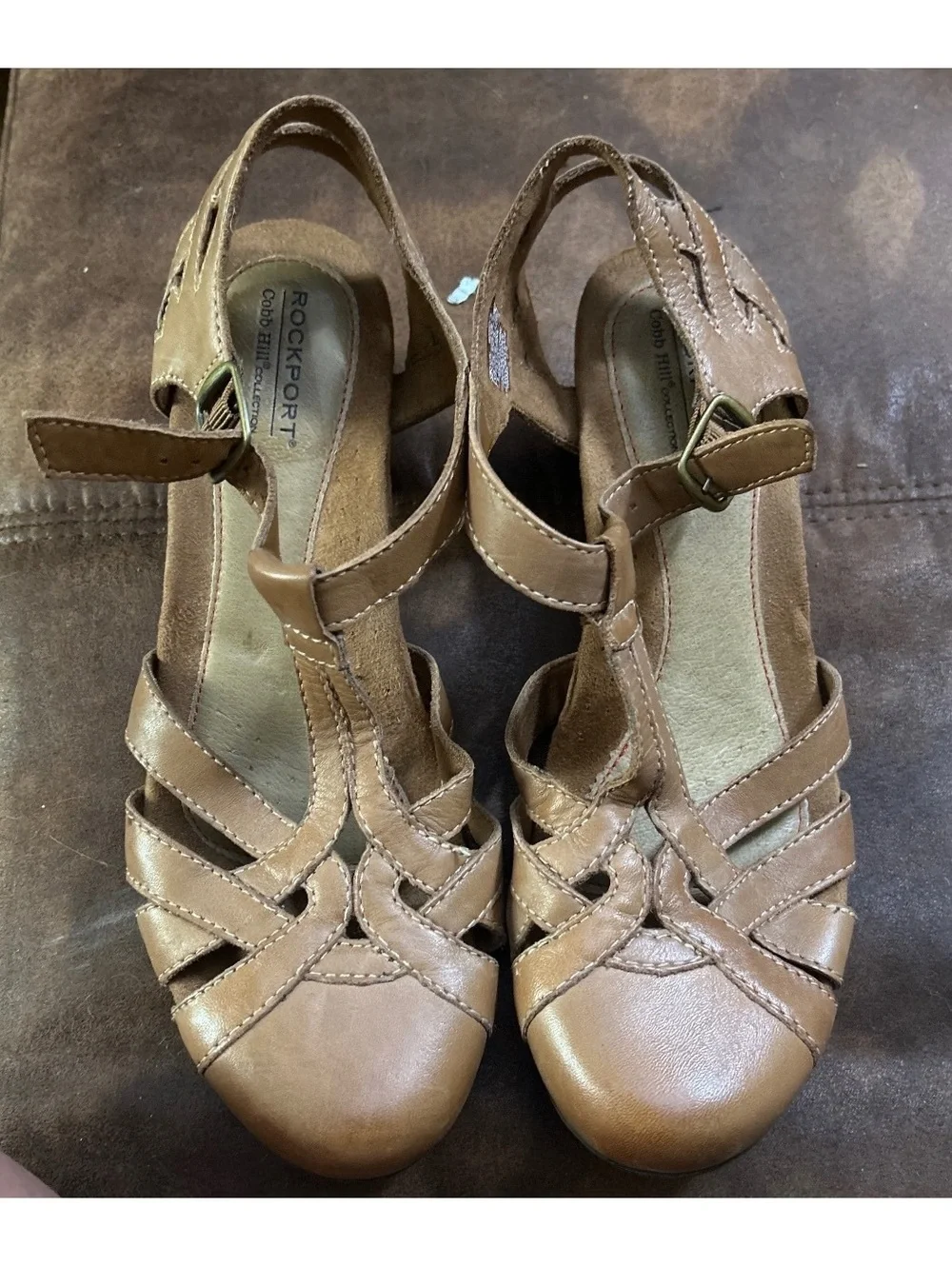 Rockport Women's Brown Leather Upper T-Strap Heels Size 9